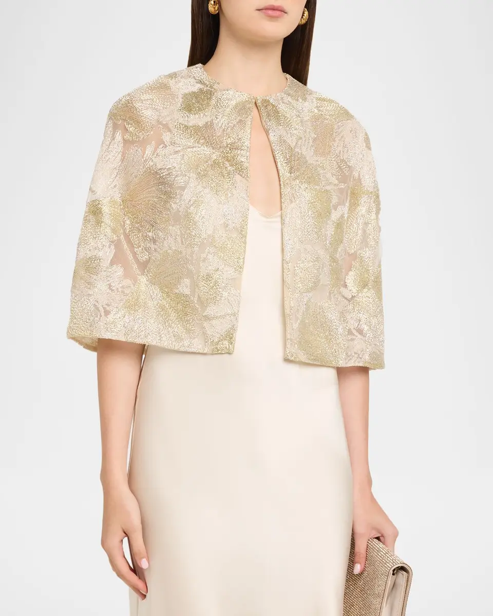 Reem Acra Metallic Raffia Embroidered Capelet | Thumbnail 4 Reem Acra Metallic Raffia Embroidered Capelet | Thumbnail 4