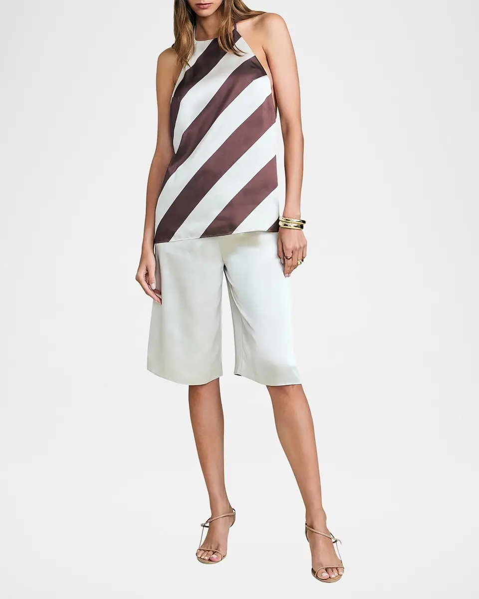 SEROYA Tilly Striped Satin Halterneck Top | Thumbnail 2
