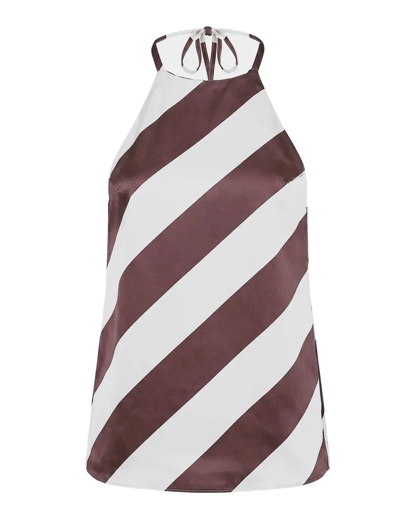 SEROYA Tilly Striped Satin Halterneck Top | Image 1 SEROYA Tilly Striped Satin Halterneck Top | Image 1