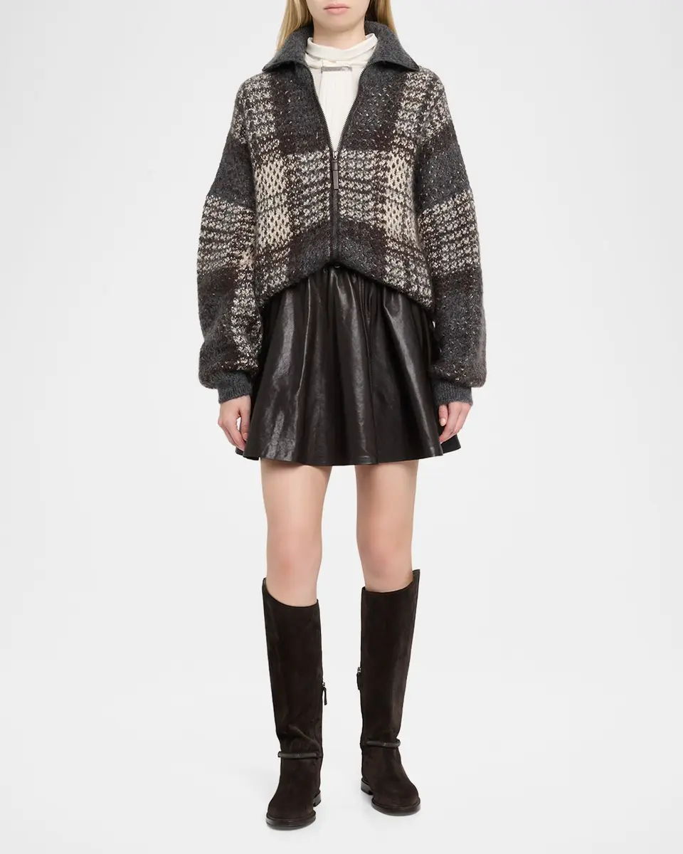 Brunello Cucinelli Mohair Plaid Oversized Cardigan | Thumbnail 2