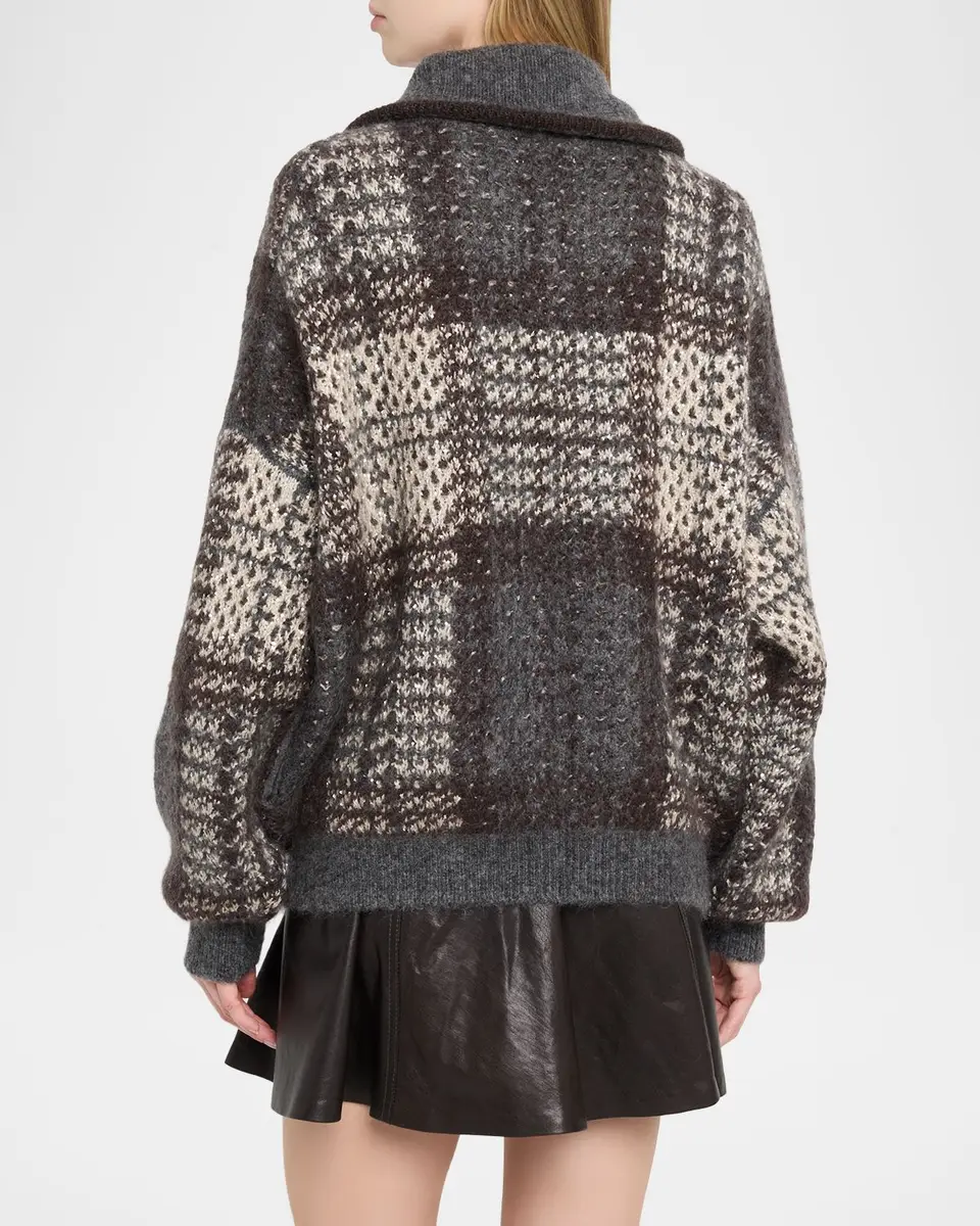 Brunello Cucinelli Mohair Plaid Oversized Cardigan | Thumbnail 3