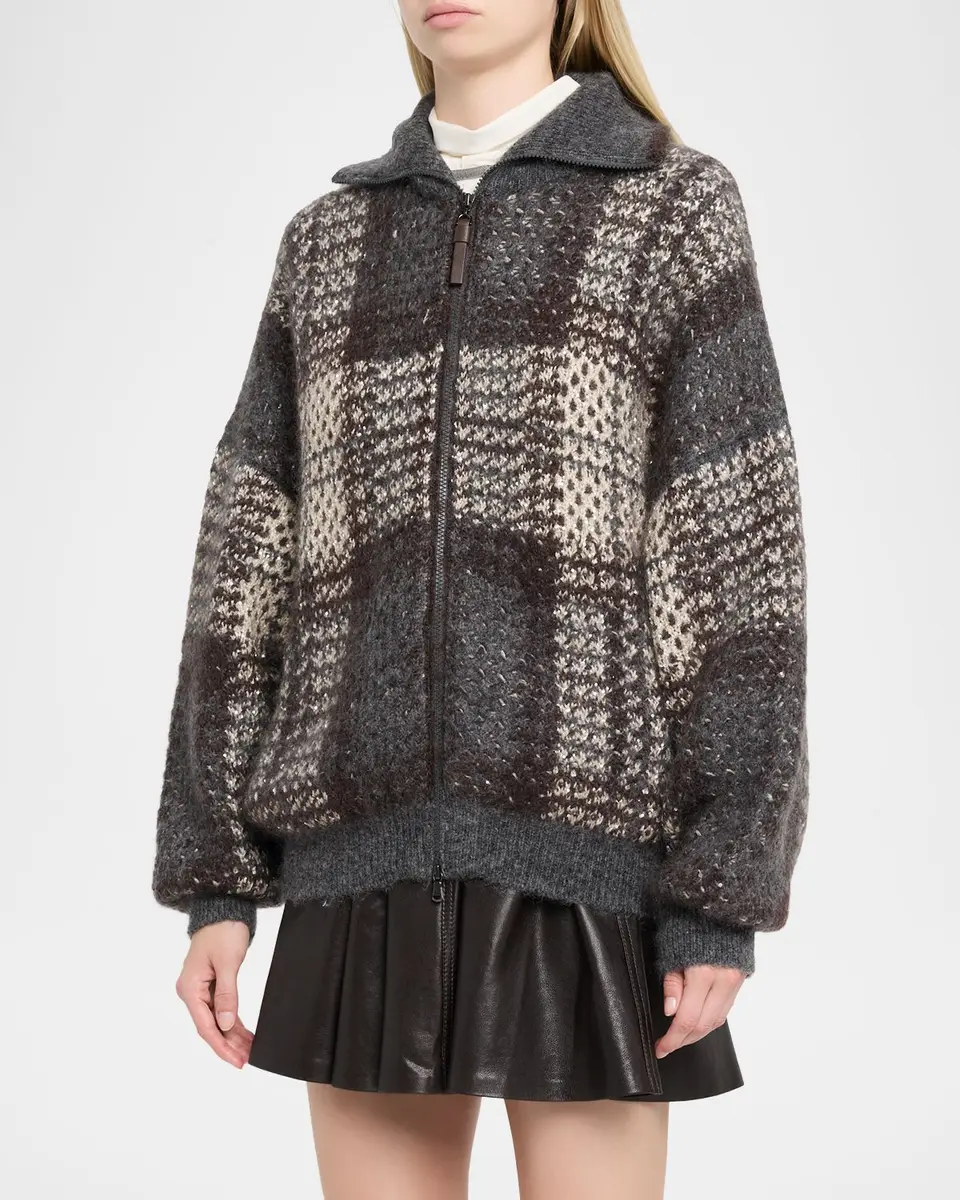 Brunello Cucinelli Mohair Plaid Oversized Cardigan | Thumbnail 4