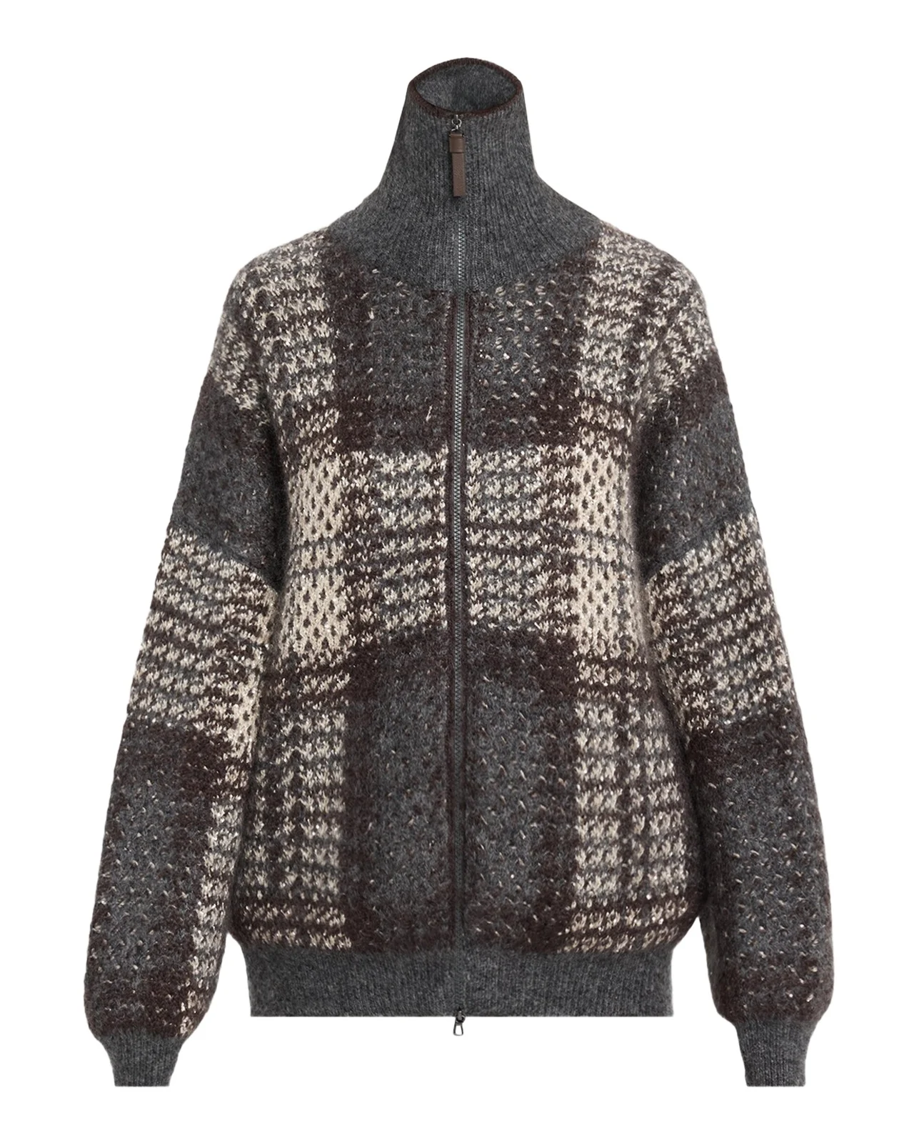 Brunello Cucinelli Mohair Plaid Oversized Cardigan