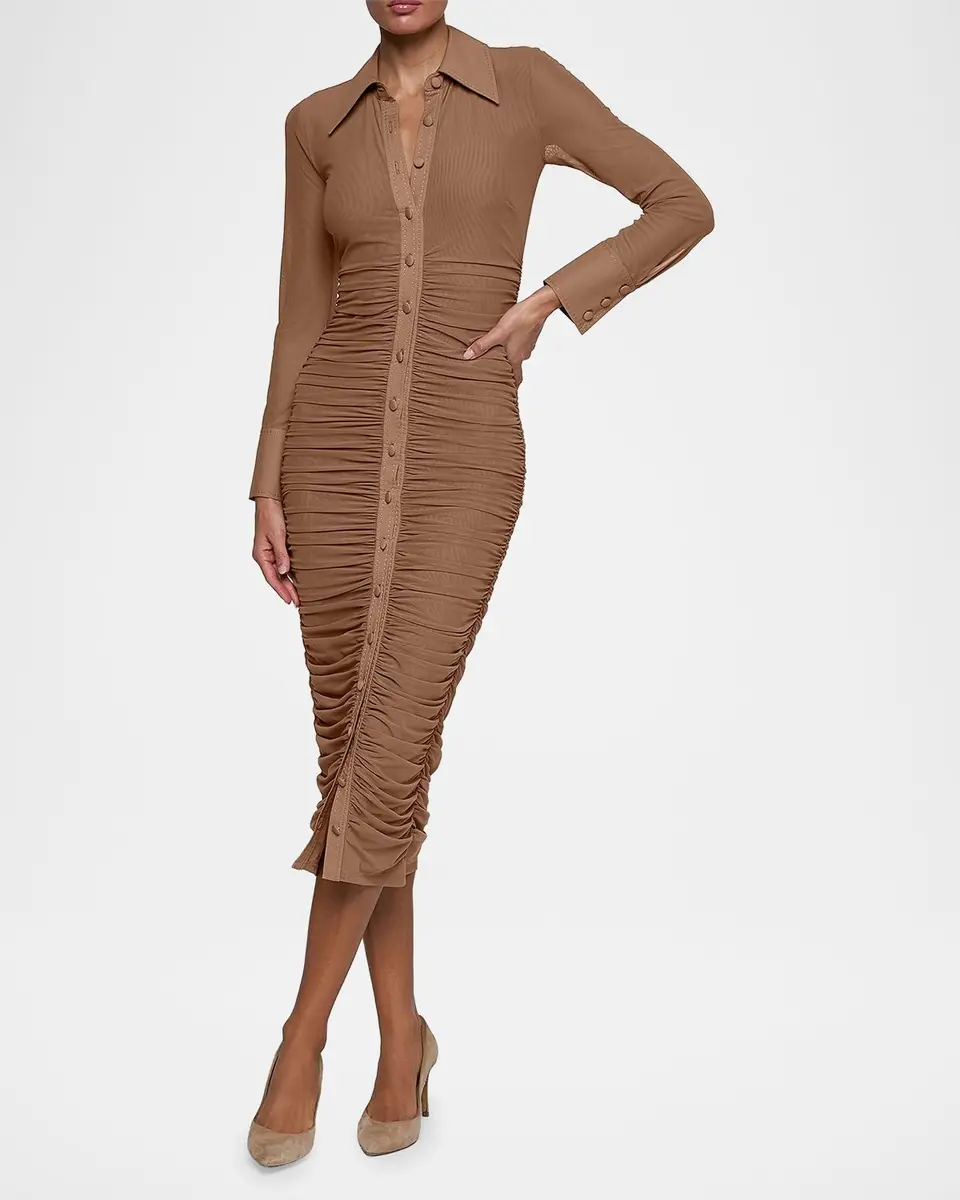 L'Agence Adriana Ruched Body-Con Midi Shirtdress | Thumbnail 2 L'Agence Adriana Ruched Body-Con Midi Shirtdress | Thumbnail 2