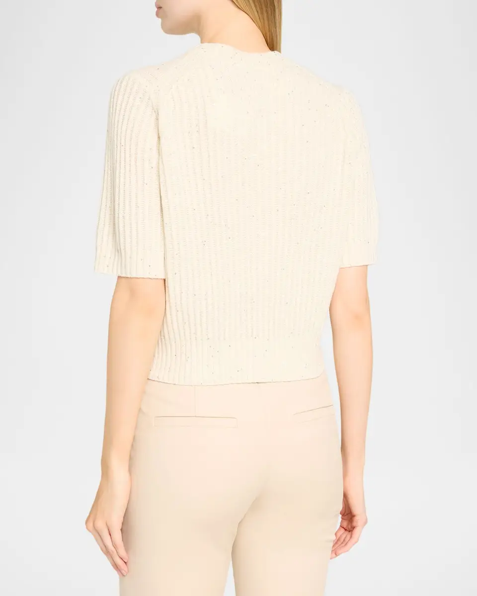 Brunello Cucinelli Paillette Cashmere-Wool Short-Sleeve Sweater | Thumbnail 3