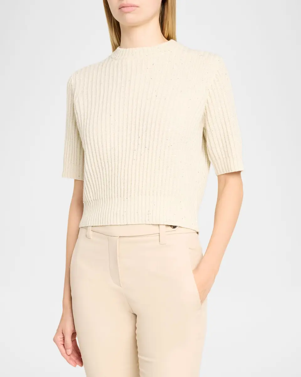 Brunello Cucinelli Paillette Cashmere-Wool Short-Sleeve Sweater | Thumbnail 4