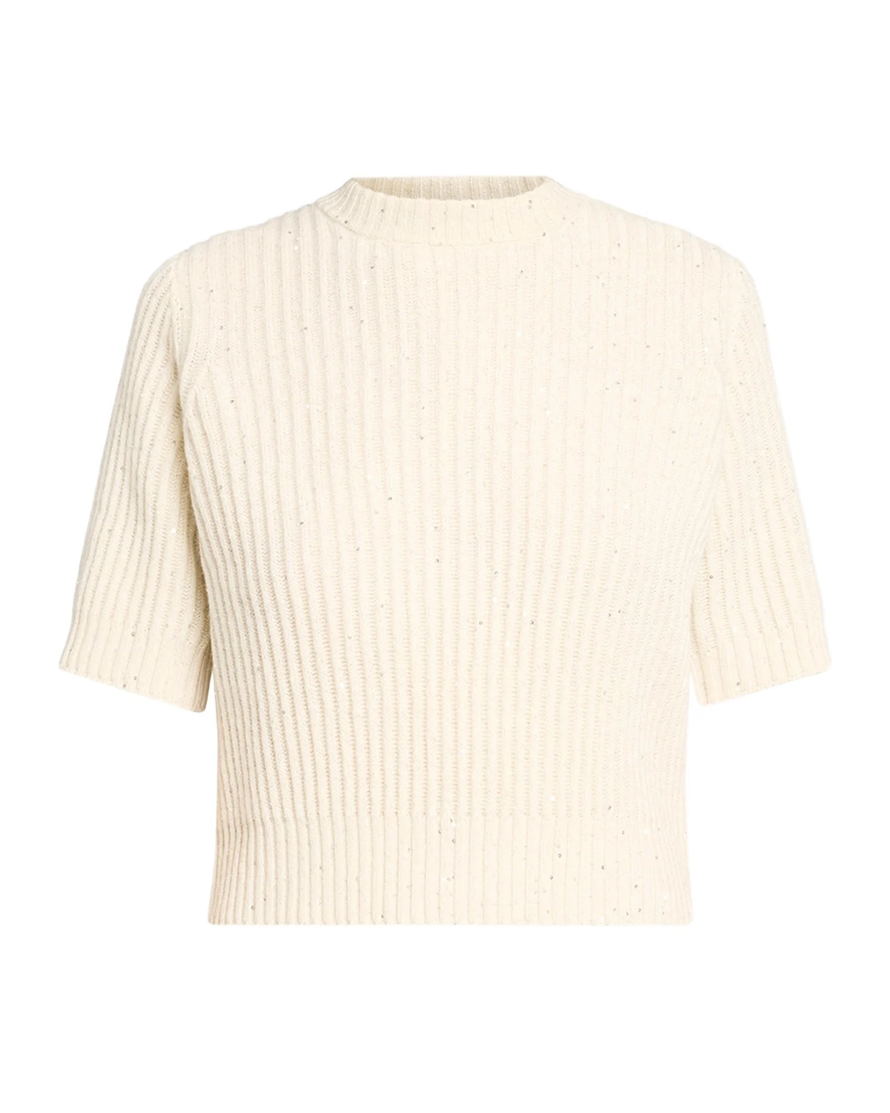 Brunello Cucinelli Paillette Cashmere-Wool Short-Sleeve Sweater