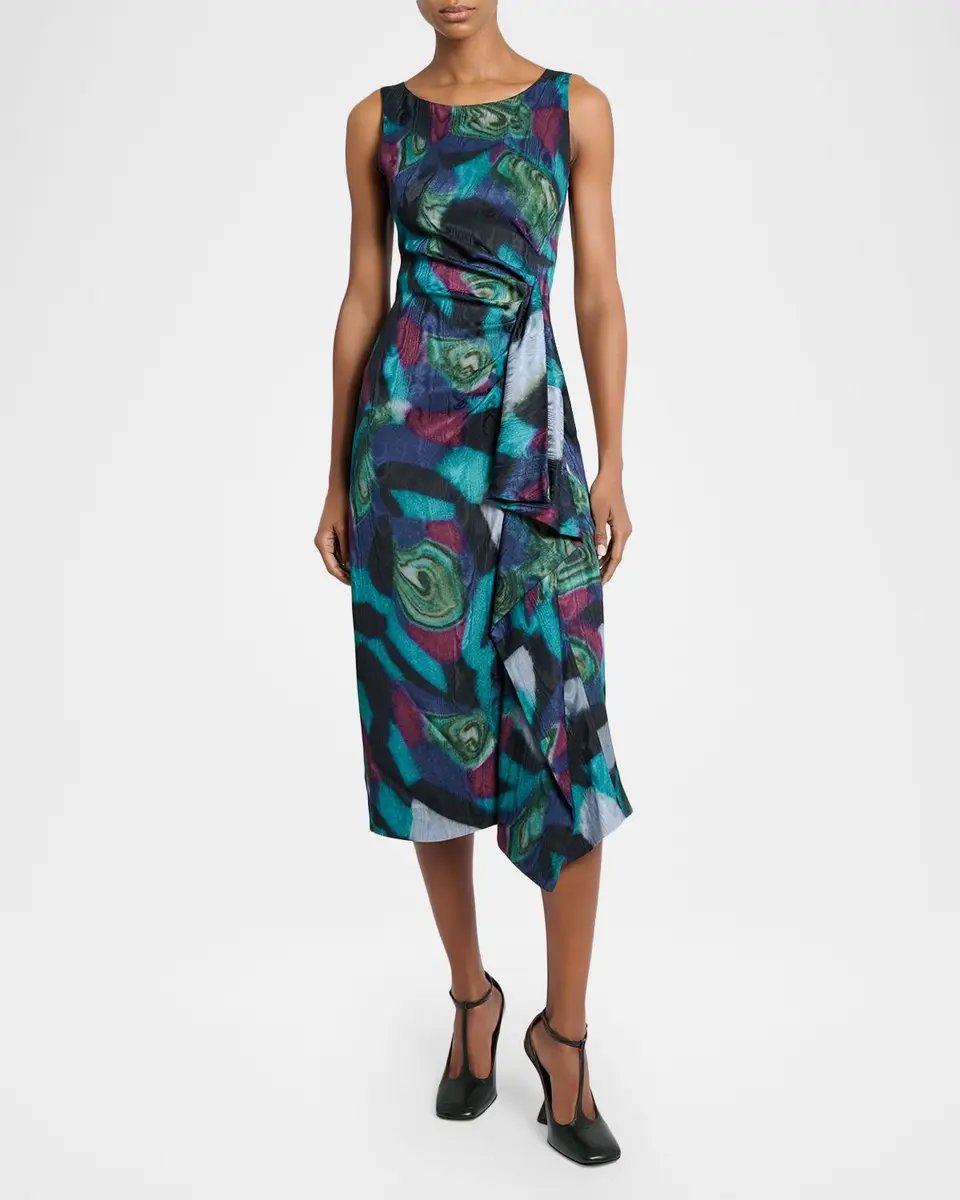Dries Van Noten Dropps Sleeveless Ruched Ruffle Midi Dress | Thumbnail 2