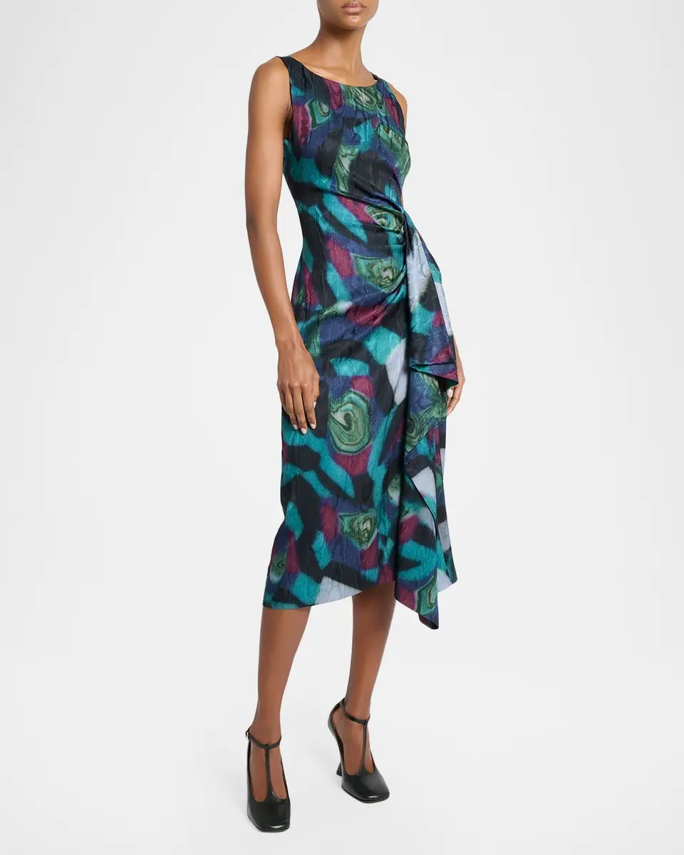 Dries Van Noten Dropps Sleeveless Ruched Ruffle Midi Dress | Thumbnail 4