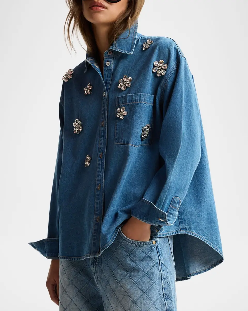 Essentiel Antwerp Konnection Rhinestone Denim Shirt | Thumbnail 6 Essentiel Antwerp Konnection Rhinestone Denim Shirt | Thumbnail 6
