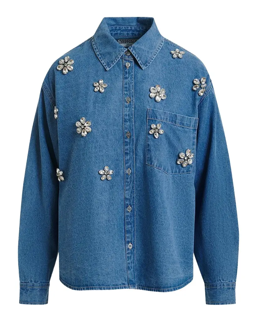 Essentiel Antwerp Konnection Rhinestone Denim Shirt | Image 1 Essentiel Antwerp Konnection Rhinestone Denim Shirt | Image 1