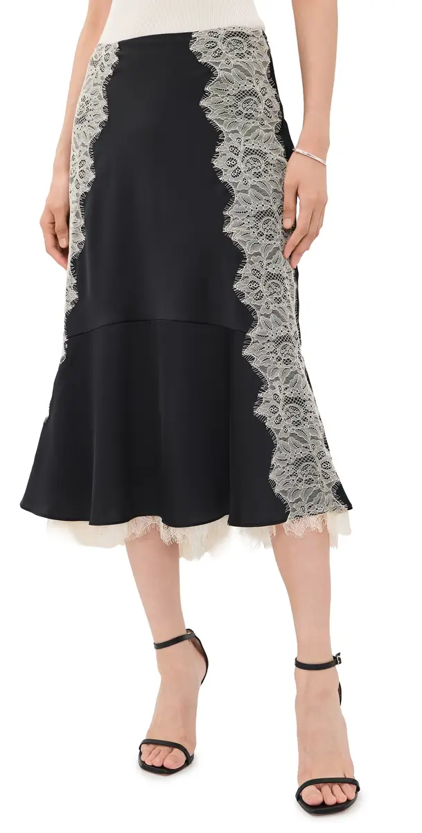 Cinq à Sept Esme Satin Liore Skirt Black/Gardenia | Image 1 Cinq à Sept Esme Satin Liore Skirt Black/Gardenia | Image 1