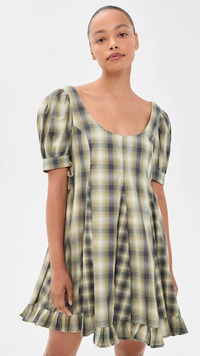 Damson Madder Sabina Check Mini Godet Dress | Thumbnail 3 Damson Madder Sabina Check Mini Godet Dress | Thumbnail 3