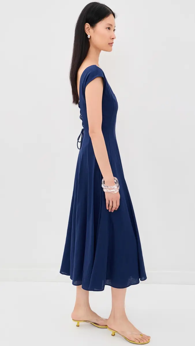 Guizio Leila Linen Dress Navy | Thumbnail 4