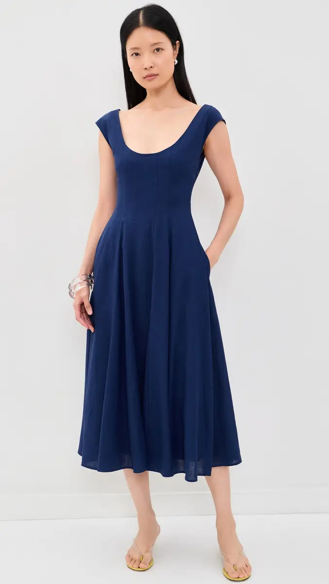 Guizio Leila Linen Dress Navy | Thumbnail 6