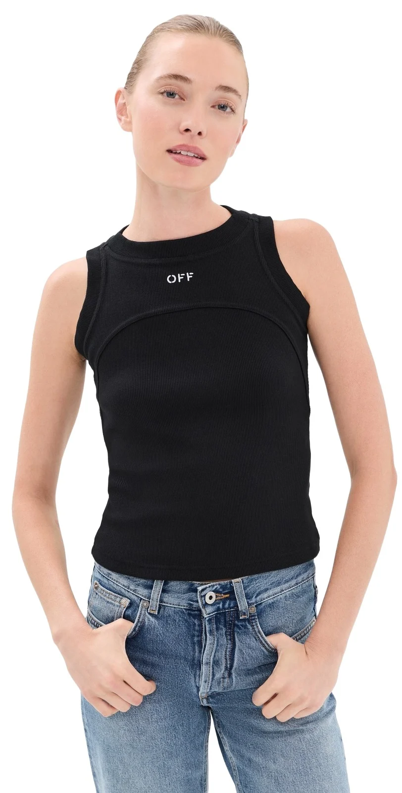 Off Stamp Rib Round Tank Top Off Stamp Rib Round Tank Top