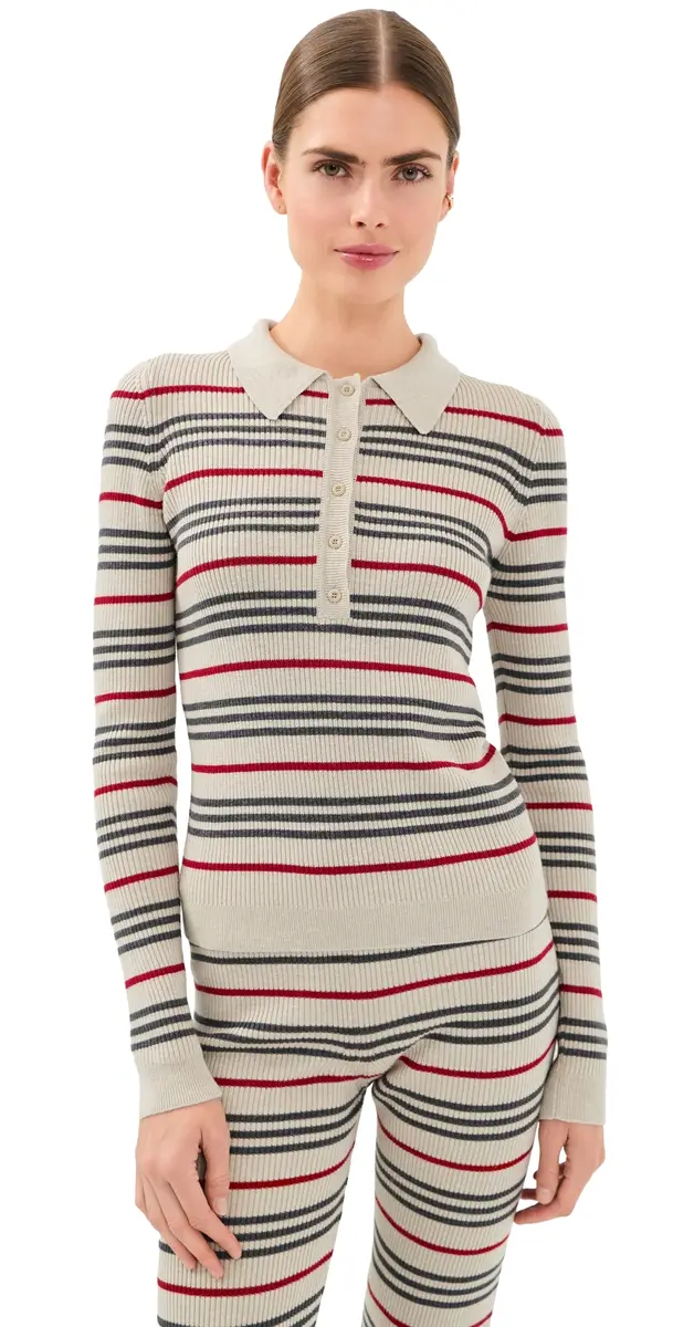 The Elder Statesman Libeccio tripe Polo Ecru/Red/tone | Image 1 The Elder Statesman Libeccio tripe Polo Ecru/Red/tone | Image 1