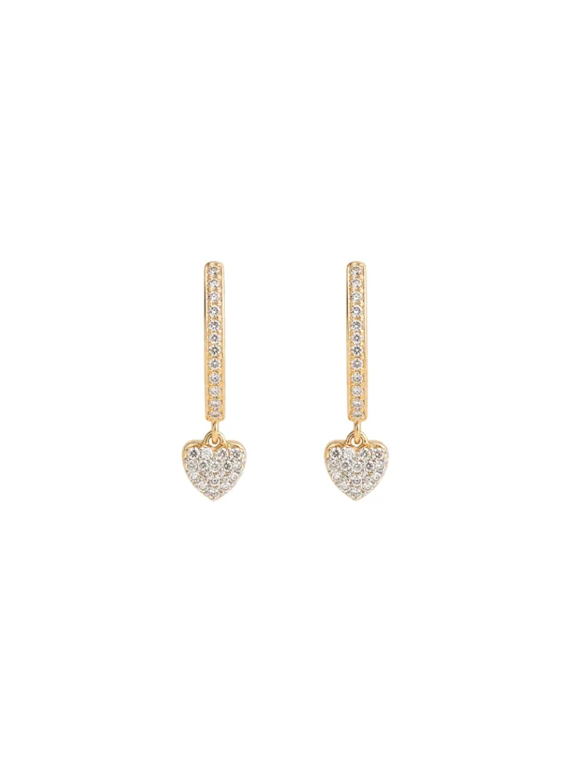 0.50ct Diamonds 14K Gold Heart Drop Hoop Earrings