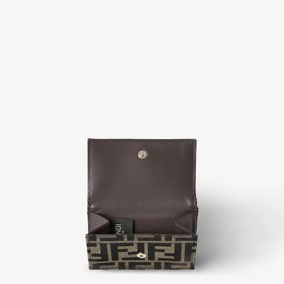 Fendi Mini Tube Trifold FF Zucca Jacquard and Brown Leather Compact Wallet | Thumbnail 2 Fendi Mini Tube Trifold FF Zucca Jacquard and Brown Leather Compact Wallet | Thumbnail 2
