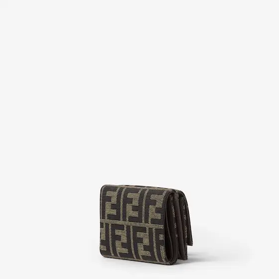 Fendi Mini Tube Trifold FF Zucca Jacquard and Brown Leather Compact Wallet | Thumbnail 3 Fendi Mini Tube Trifold FF Zucca Jacquard and Brown Leather Compact Wallet | Thumbnail 3