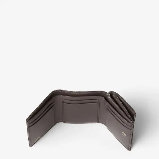 Fendi Mini Tube Trifold FF Zucca Jacquard and Brown Leather Compact Wallet | Thumbnail 4 Fendi Mini Tube Trifold FF Zucca Jacquard and Brown Leather Compact Wallet | Thumbnail 4