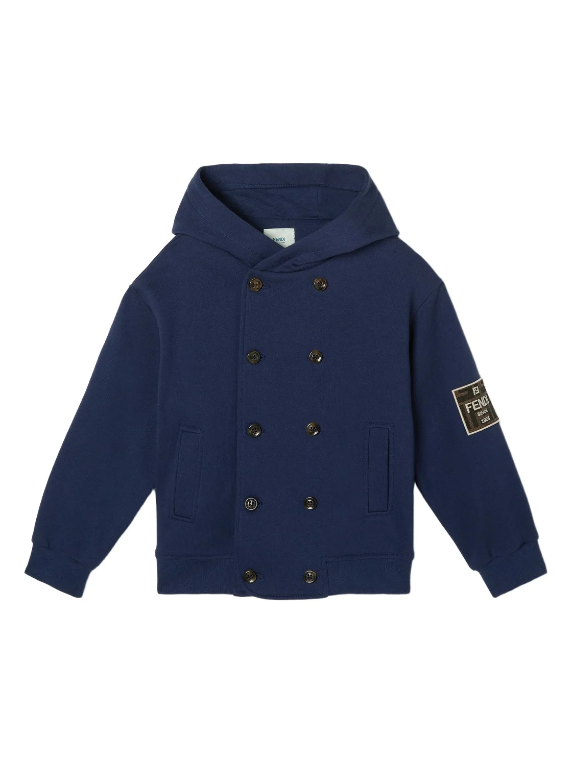 Double-Breasted Jersey Fleece Jacket with Logo Patch