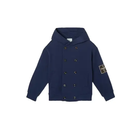 Fendi Double-Breasted Jersey Fleece Jacket with Logo Patch