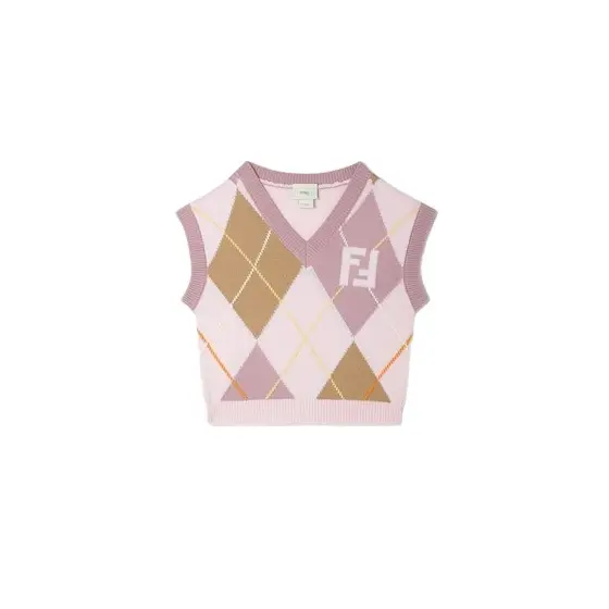 Fendi Junior wool knit gilet with multicolour Argyle motif | Image 1 Fendi Junior wool knit gilet with multicolour Argyle motif | Image 1