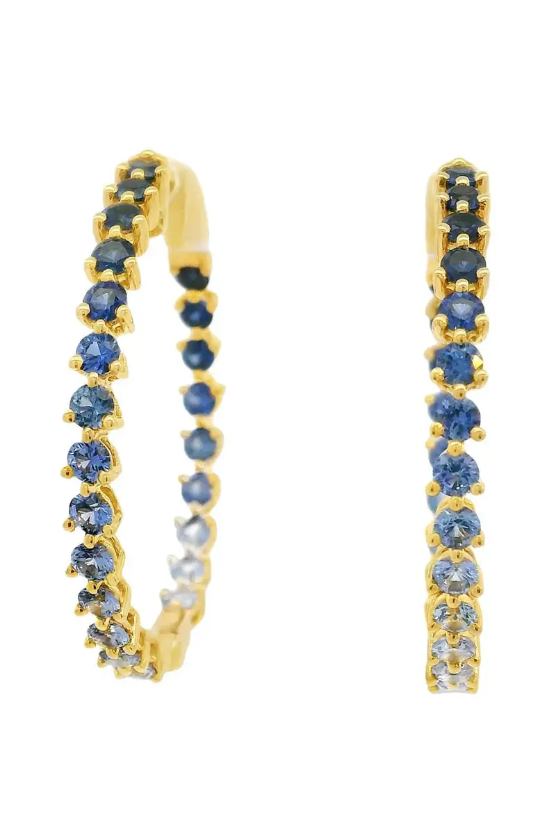 LISA NIK Graduated Blue Sapphire Hoop Earrings | Image 1 LISA NIK Graduated Blue Sapphire Hoop Earrings | Image 1