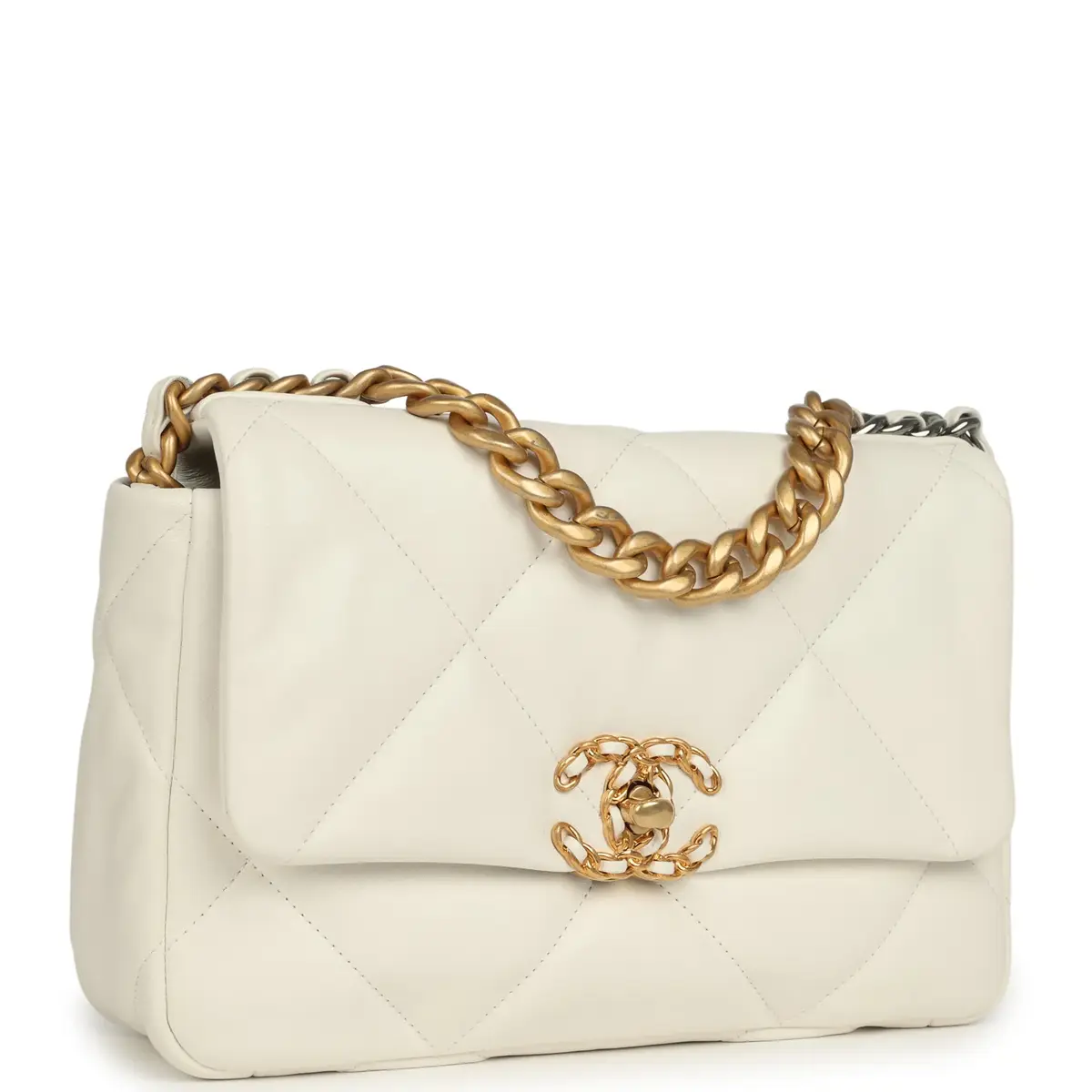 Chanel Pre-owned Chanel Medium 19 Flap Bag White Lambskin Mixed Metal Hardware | Thumbnail 2 Chanel Pre-owned Chanel Medium 19 Flap Bag White Lambskin Mixed Metal Hardware | Thumbnail 2