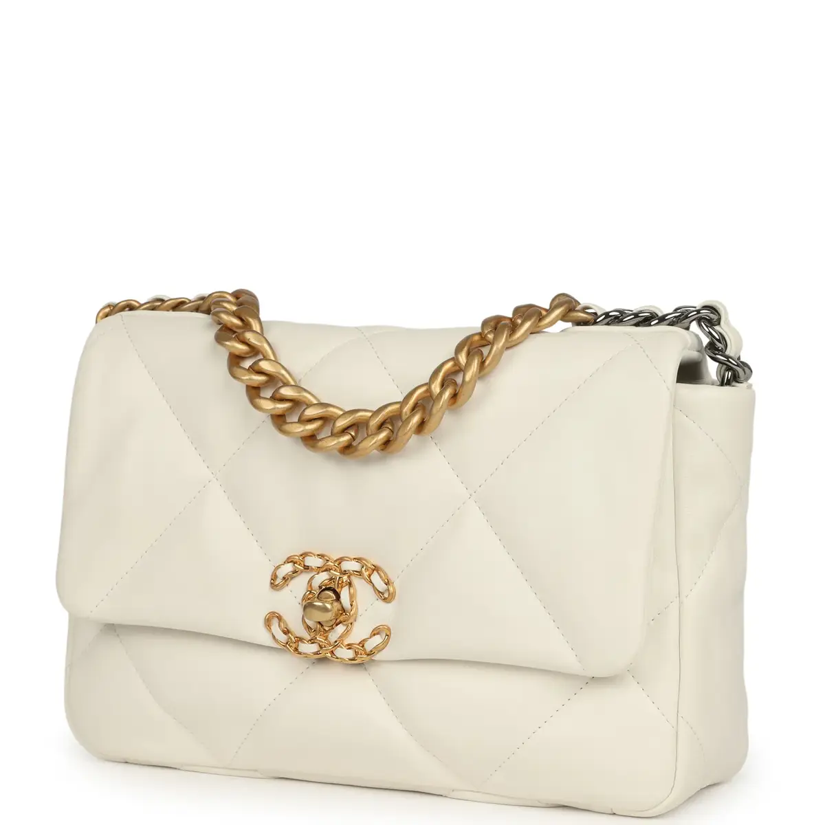 Chanel Pre-owned Chanel Medium 19 Flap Bag White Lambskin Mixed Metal Hardware | Thumbnail 5 Chanel Pre-owned Chanel Medium 19 Flap Bag White Lambskin Mixed Metal Hardware | Thumbnail 5