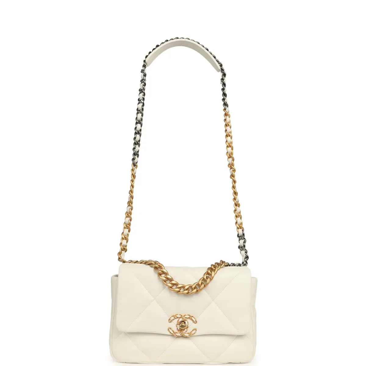 Chanel Pre-owned Chanel Medium 19 Flap Bag White Lambskin Mixed Metal Hardware | Thumbnail 7 Chanel Pre-owned Chanel Medium 19 Flap Bag White Lambskin Mixed Metal Hardware | Thumbnail 7
