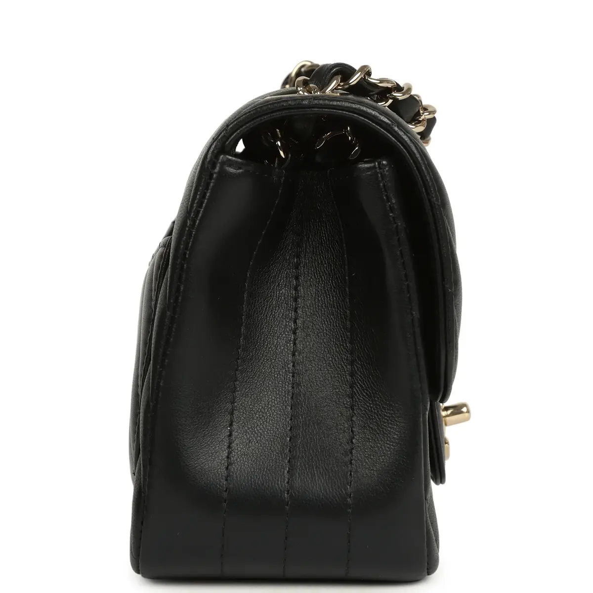 Chanel Pre-owned Chanel Mini Chevron Square Flap Bag Black Lambskin Light Gold Hardware | Thumbnail 4 Chanel Pre-owned Chanel Mini Chevron Square Flap Bag Black Lambskin Light Gold Hardware | Thumbnail 4