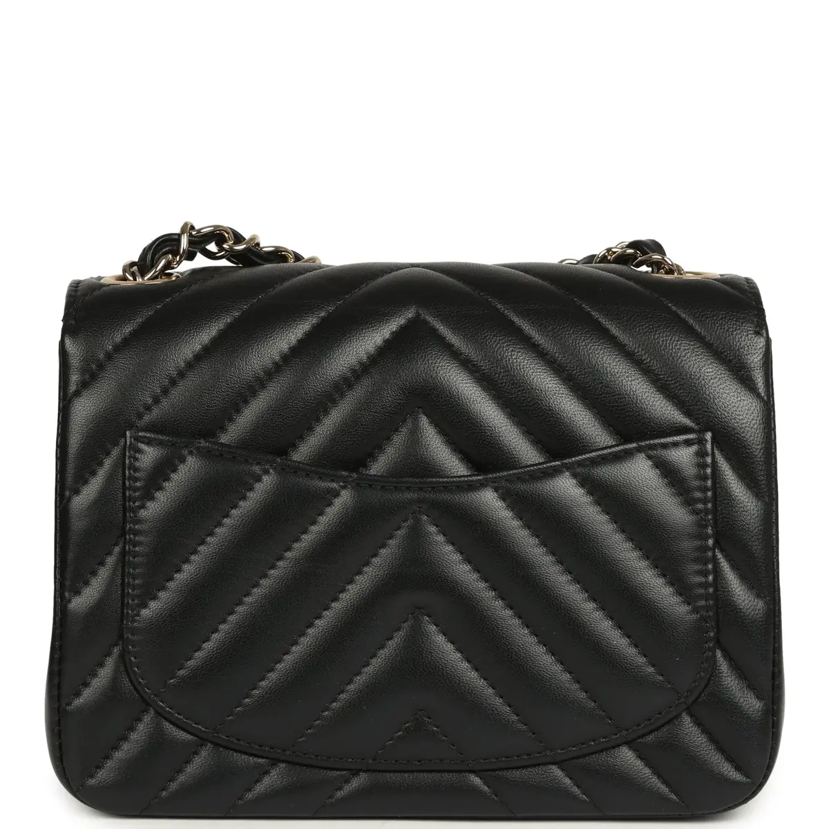 Chanel Pre-owned Chanel Mini Chevron Square Flap Bag Black Lambskin Light Gold Hardware | Thumbnail 5 Chanel Pre-owned Chanel Mini Chevron Square Flap Bag Black Lambskin Light Gold Hardware | Thumbnail 5