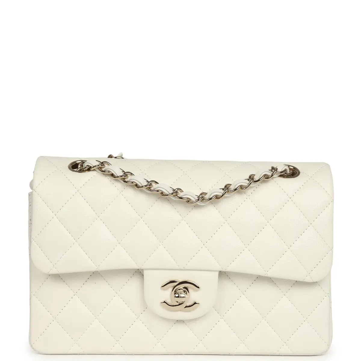 Chanel Pre-owned Chanel Small Classic Double Flap Bag White Caviar Light Gold Hardware | Image 1 Chanel Pre-owned Chanel Small Classic Double Flap Bag White Caviar Light Gold Hardware | Image 1