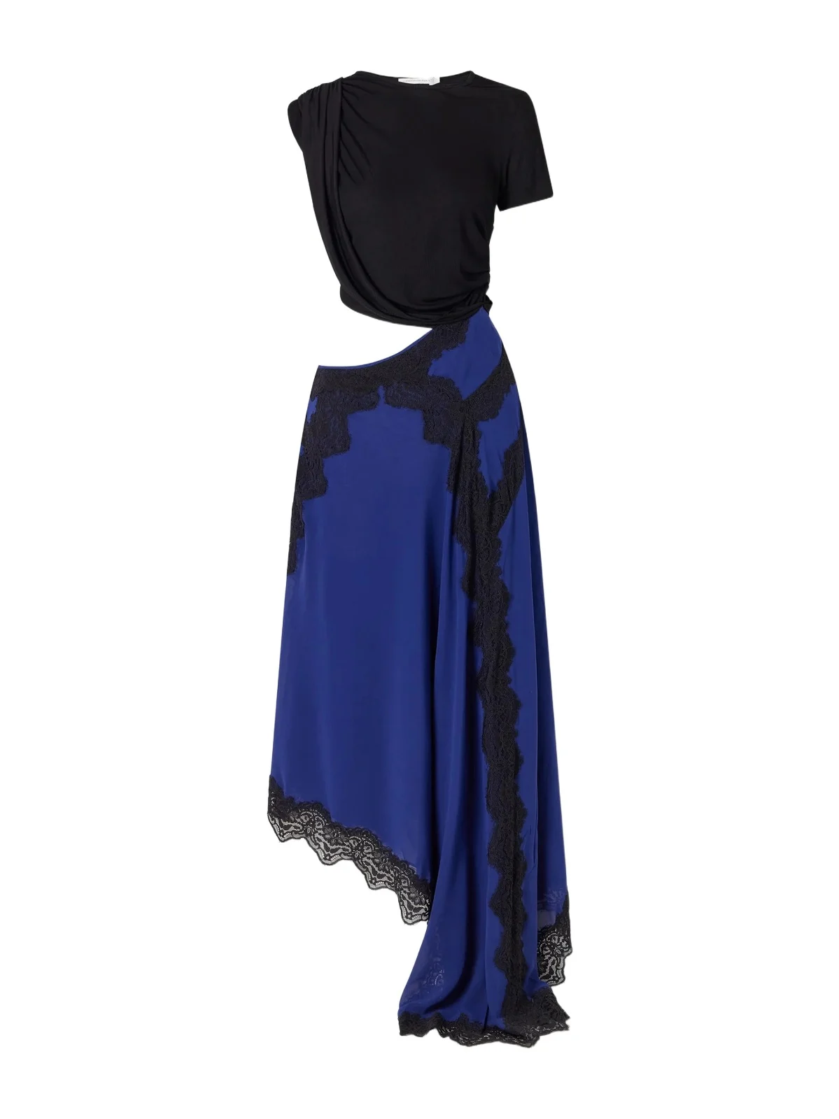 Verve Asymmetric Lace-trimmed Silk-georgette And Ribbed Jersey Dress Verve Asymmetric Lace-trimmed Silk-georgette And Ribbed Jersey Dress