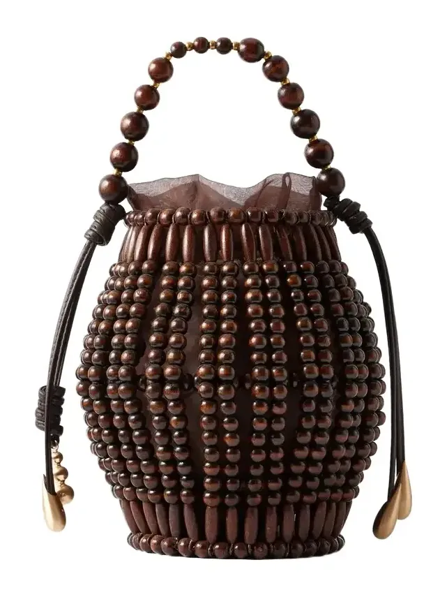 Lanterna Wood-beaded Bucket Bag