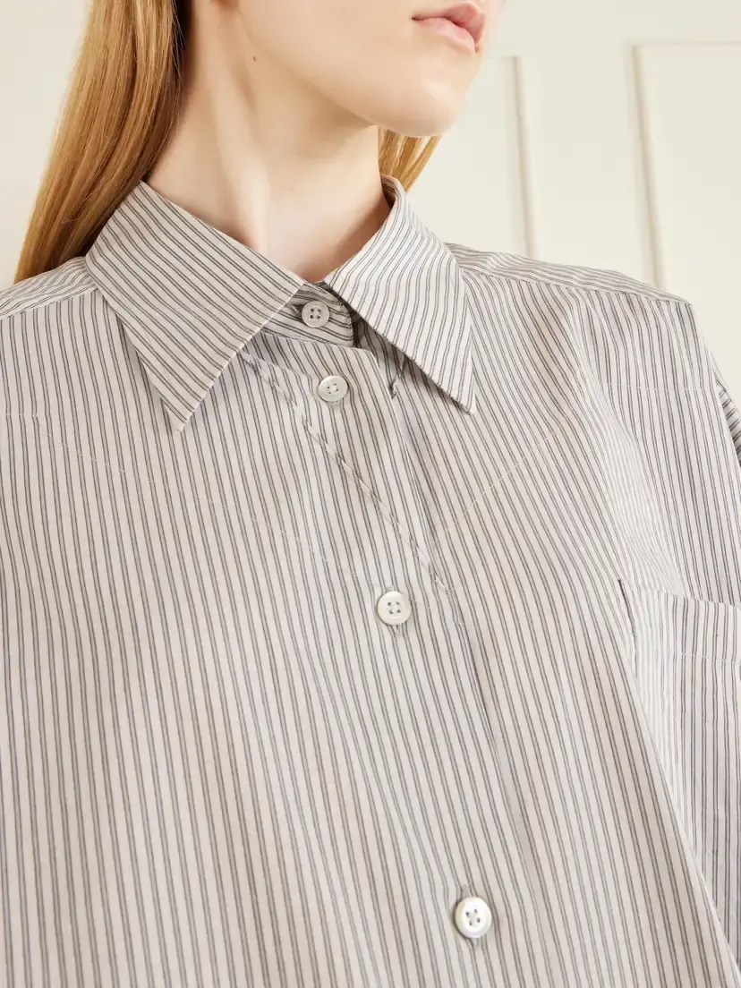 Maison Margiela Oversized Striped Cotton And Silk-blend Shirt - Gray | Thumbnail 4 Maison Margiela Oversized Striped Cotton And Silk-blend Shirt - Gray | Thumbnail 4