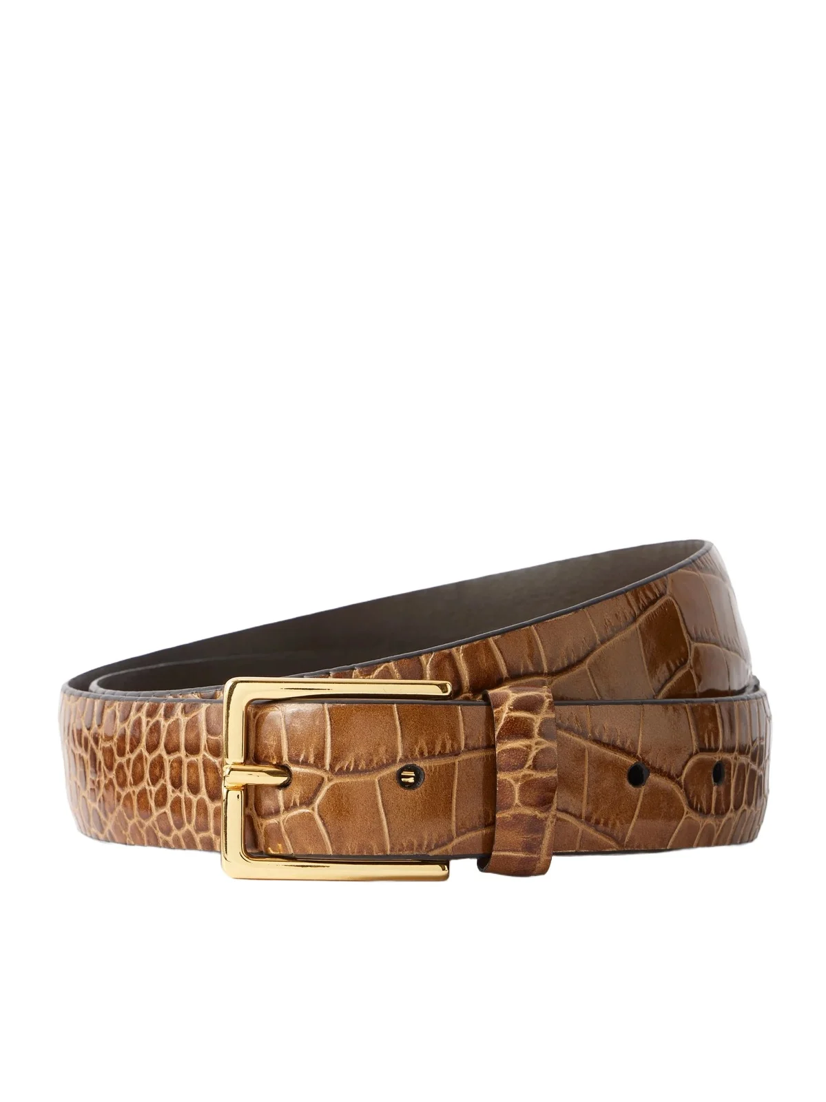 Croc-effect Leather Belt
