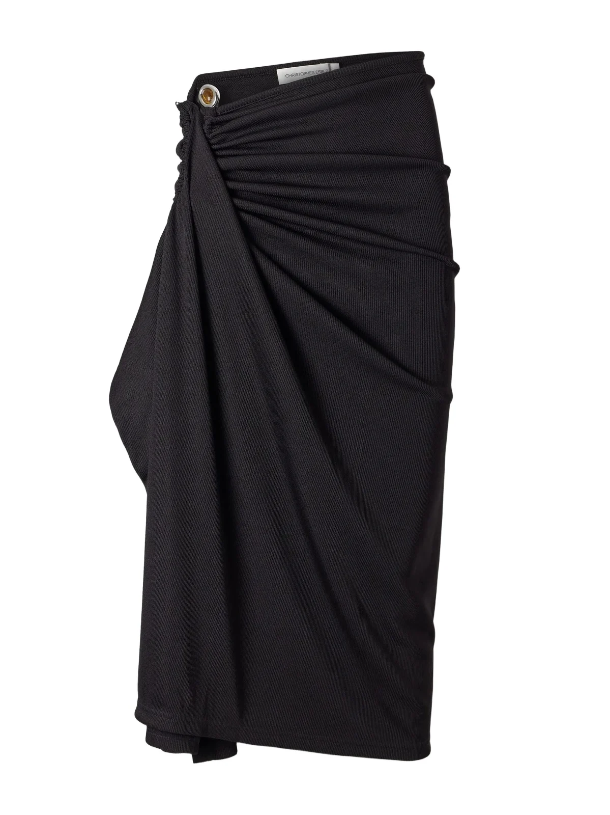 Droplet Crystal Clasp Cascade Embellished Ribbed Midi Skirt
