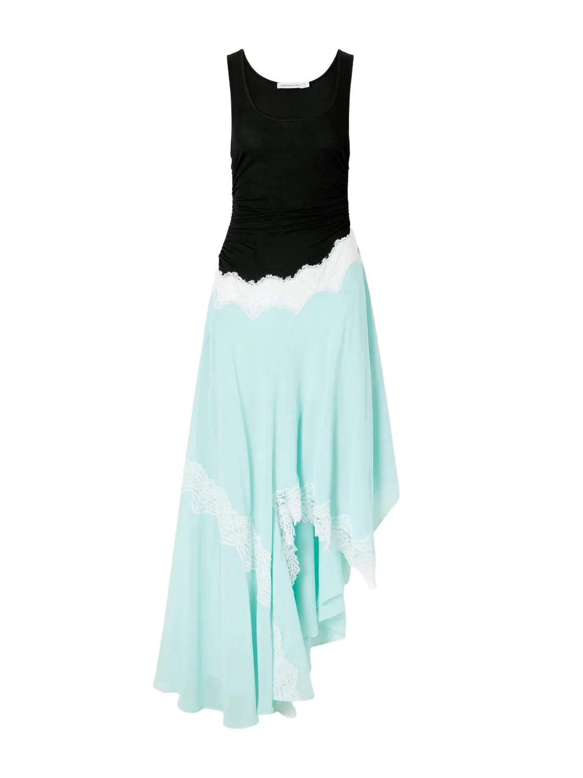 Cutaway Asymmetric Lace-trimmed Ruched Stretch-jersey And Crepe Dress - Multi Cutaway Asymmetric Lace-trimmed Ruched Stretch-jersey And Crepe Dress - Multi