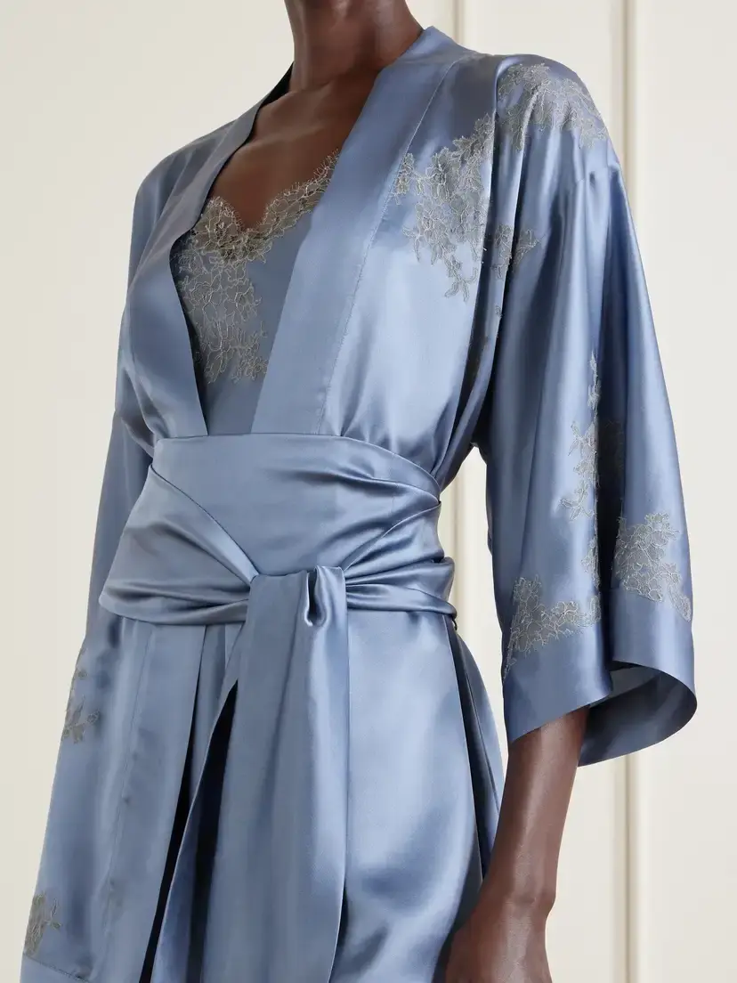 Carine Gilson Lace-embroidered Silk-satin Robe | Thumbnail 4 Carine Gilson Lace-embroidered Silk-satin Robe | Thumbnail 4
