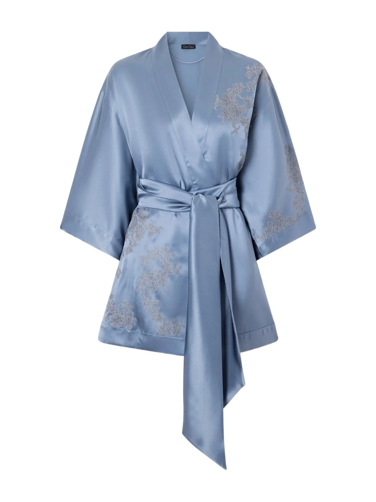 Lace-embroidered Silk-satin Robe