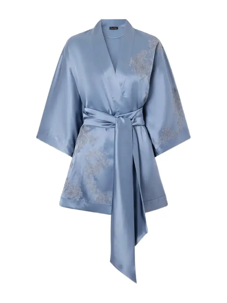 Carine Gilson Lace-embroidered Silk-satin Robe