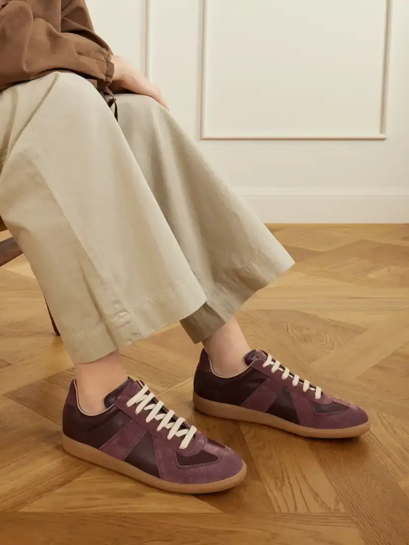 Maison Margiela Replica Suede And Leather Sneakers - Burgundy | Thumbnail 2 Maison Margiela Replica Suede And Leather Sneakers - Burgundy | Thumbnail 2
