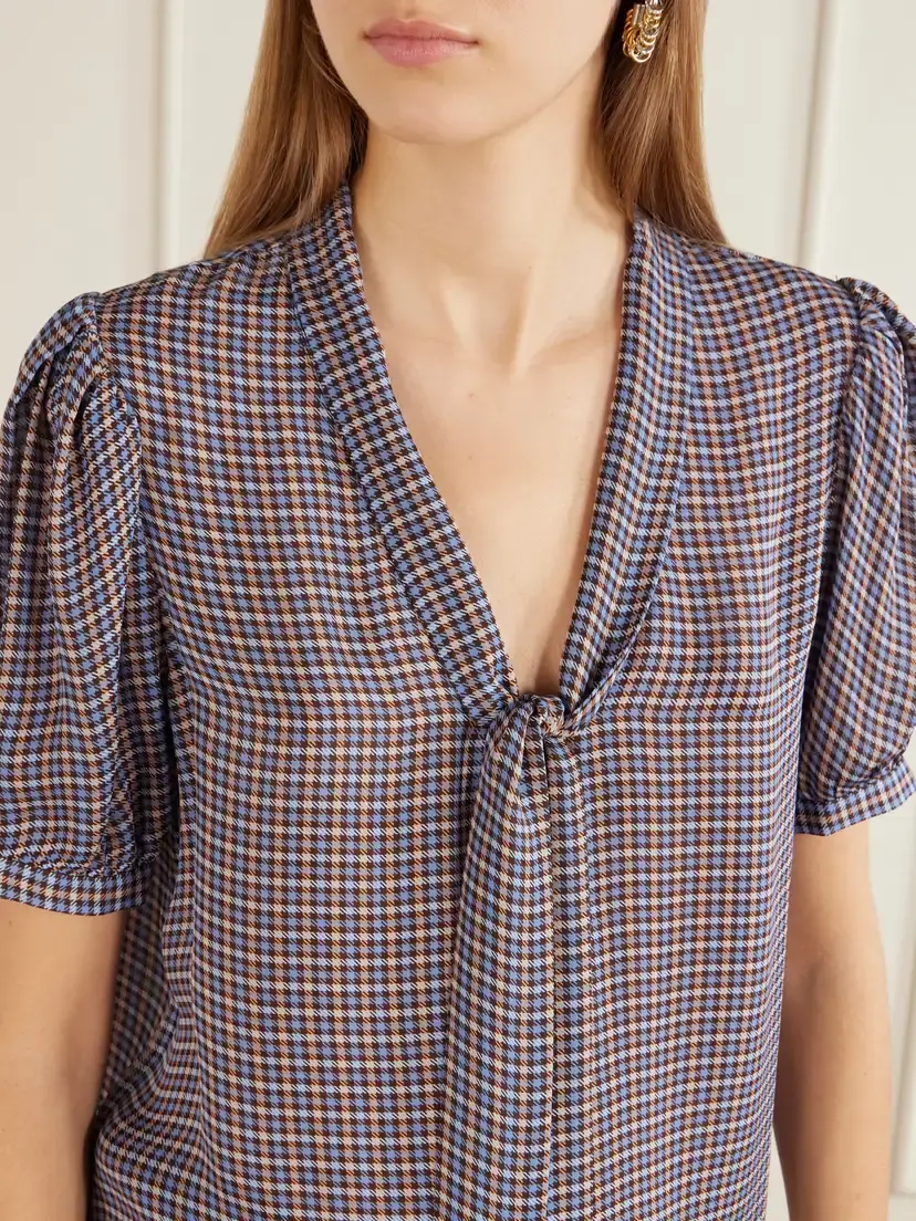 Frame The Sonnet Checked Silk Blouse | Thumbnail 5 Frame The Sonnet Checked Silk Blouse | Thumbnail 5