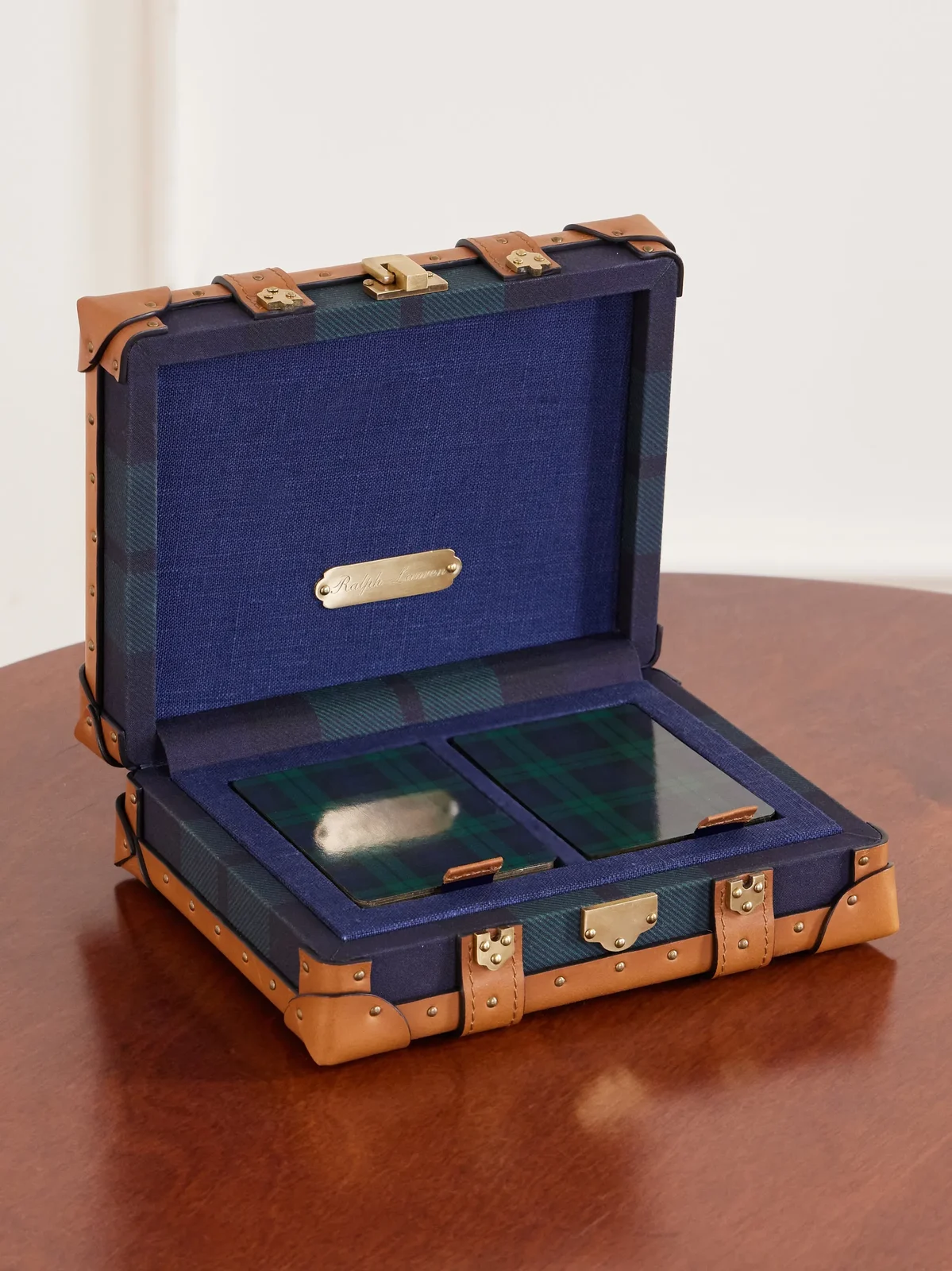 Sawyer Leather-trimmed Checked Canvas Card Set