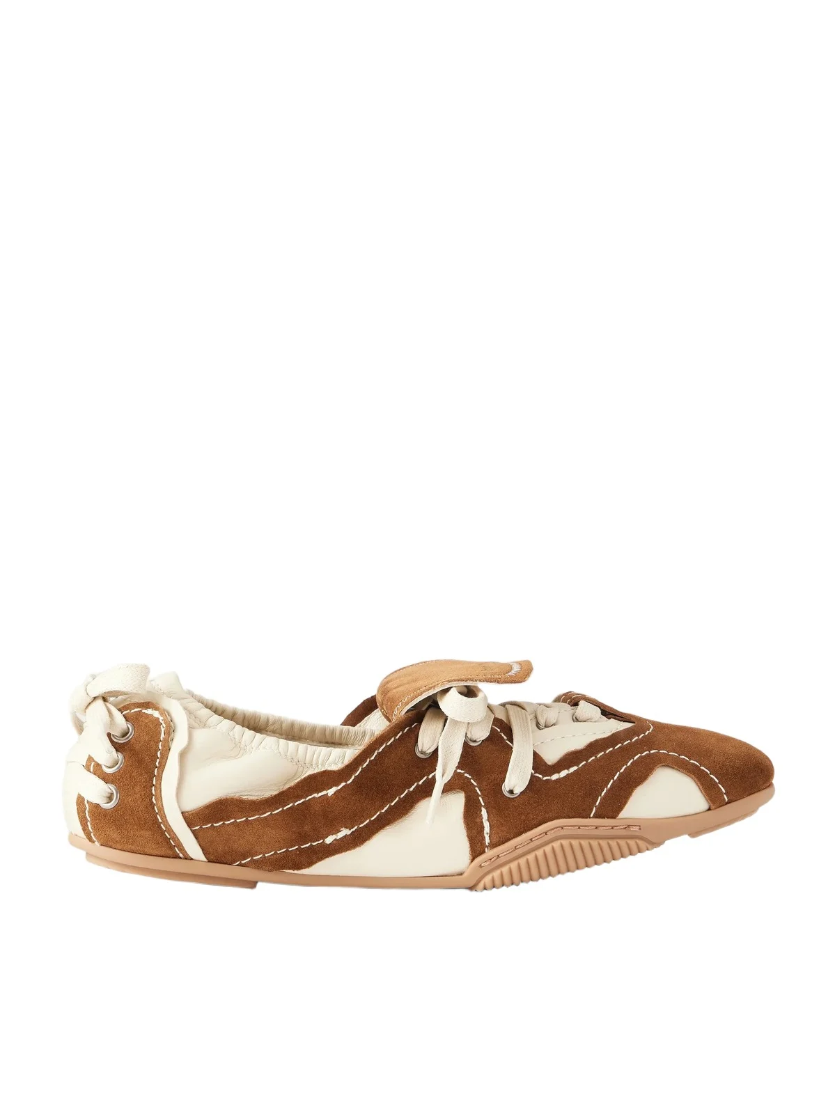 Lace-up Suede And Leather Ballet Flats