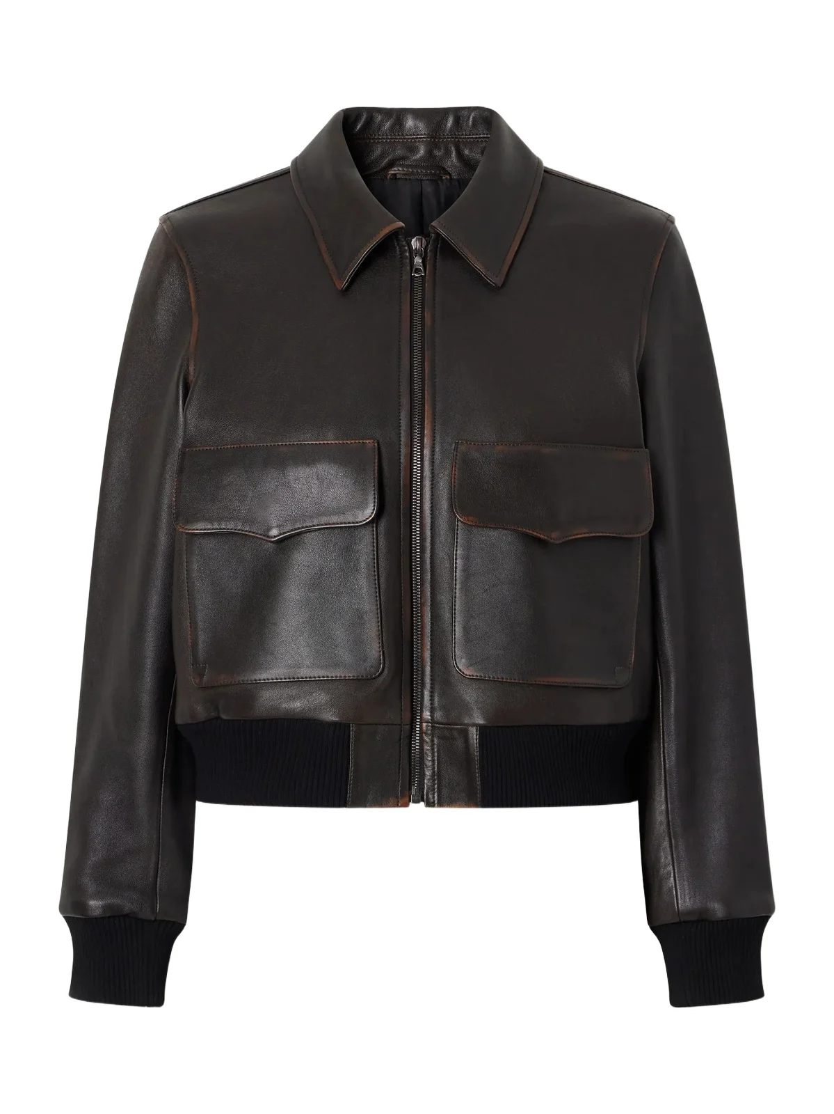 Redley Rib-trimmed Leather Bomber Jacket Redley Rib-trimmed Leather Bomber Jacket