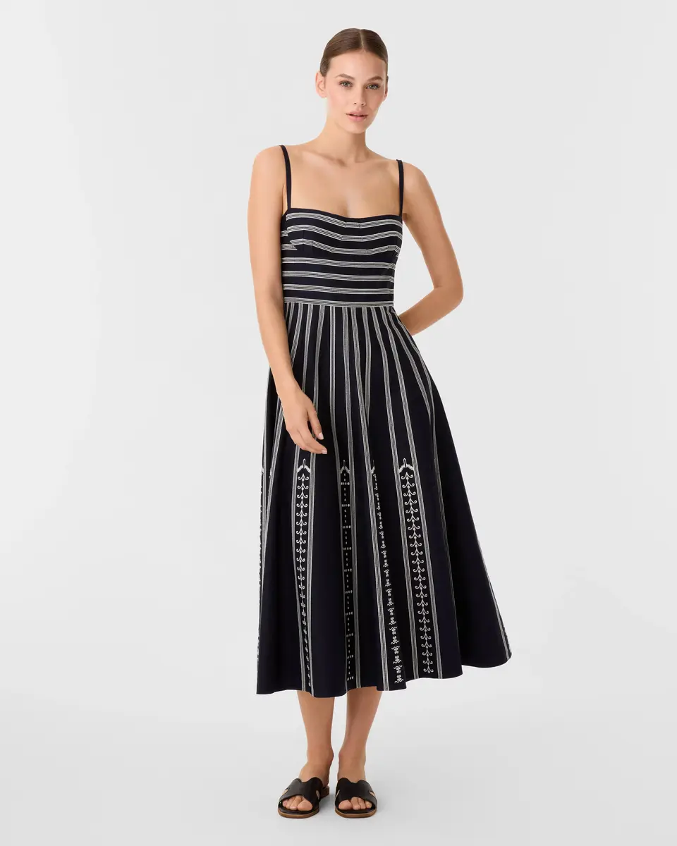 Emporio Sirenuse Soraya Dress with Greek Mask Embroidery | Thumbnail 2 Emporio Sirenuse Soraya Dress with Greek Mask Embroidery | Thumbnail 2